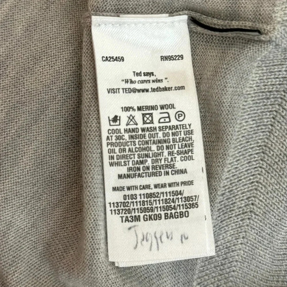 Ted Baker 100% Merino Wool V Neck Sweater Size 3XL Long Sleeve Pullover Gray - Picture 7 of 7
